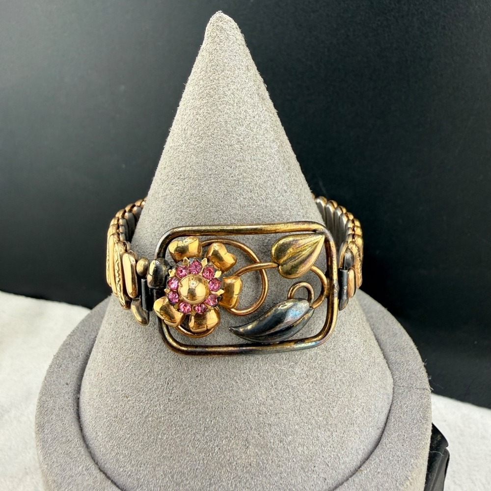 Vintage Lustern‎ Gold Filled Sweetheart Expandable Bracelet Flower 6.5"